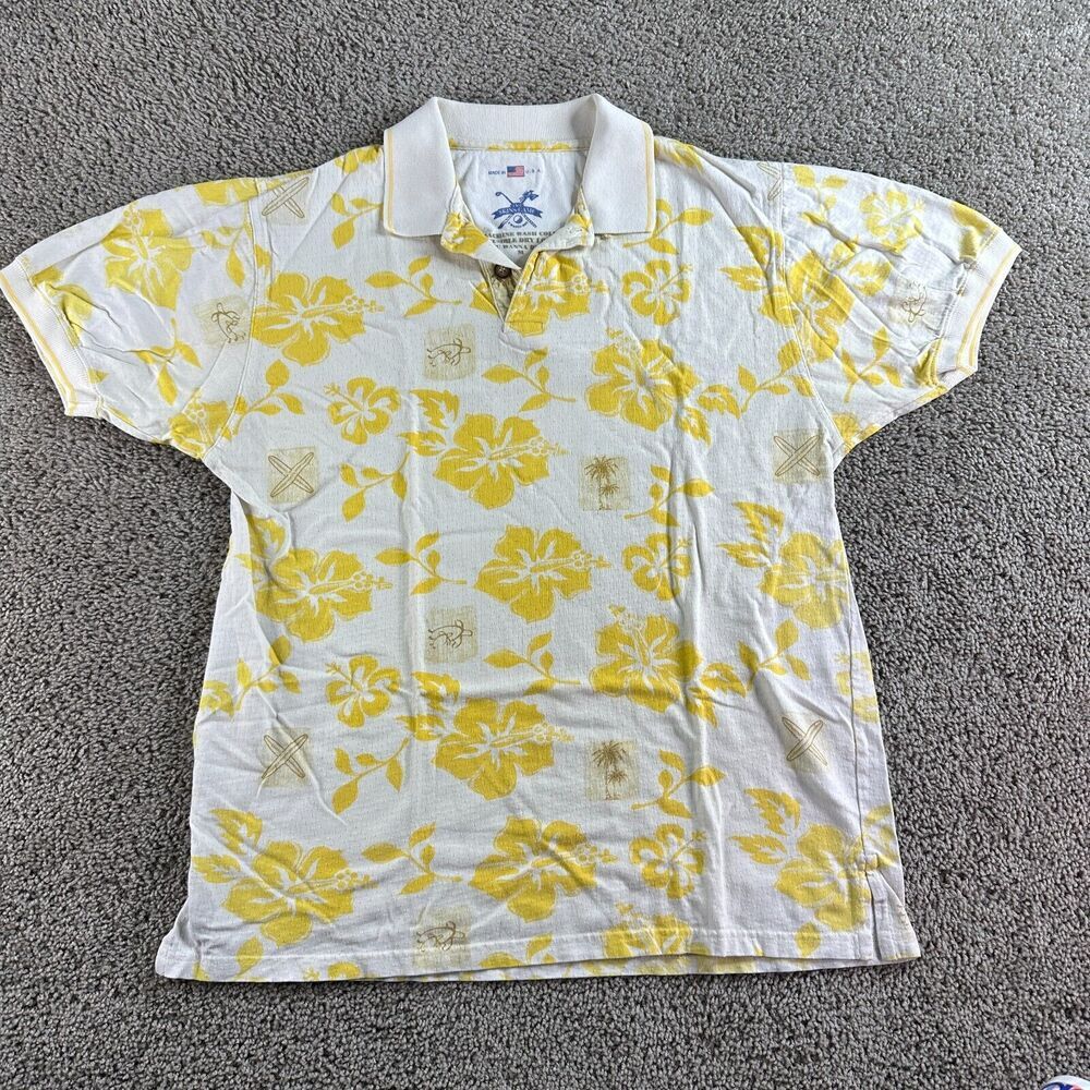 The Skins Game Golf Shirt Mens M Yellow White Hawaiian Vented Short Sleeve Polo